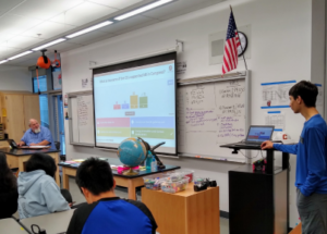 Kiran Garewal leading a game of Kahoot! during an in-person presentation. 