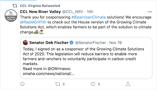 Response to Senator Deb Fischer's Tweet thanking her for cosponsoring bipartisan solutions